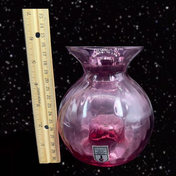Vintage PILGRIM CRANBERRY Glass Vase Swirl Optic Hand Made USA Glass Hollow 5.5” - Picture 6 of 14
